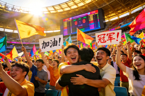 球迷在体育场欢呼庆祝的盛大场面